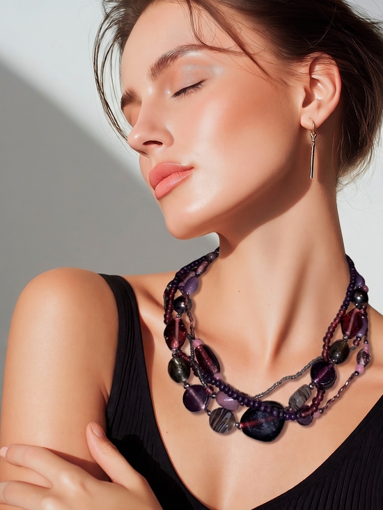 Cookie Lee Jewelry - COOKIE LEE BEADED NECKLACE PURPLE BEADS Black